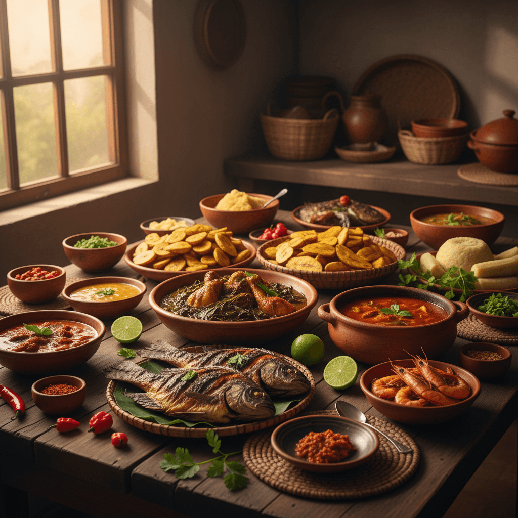 Guests enjoying a Caribbean lunch spread with tropical fruits and local dishes after the adventure tour